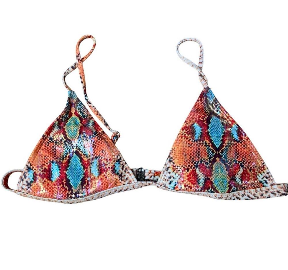 Swim Top Womens L Orange Animal Print Triangle Lined Adjustable Strap Halter